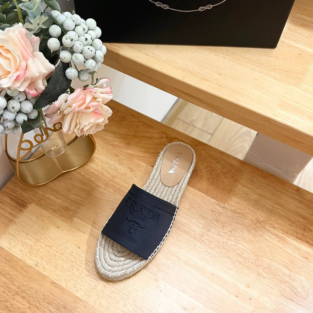 PRA CROCHET SLIPPERS NAVY LINEN FABRIC