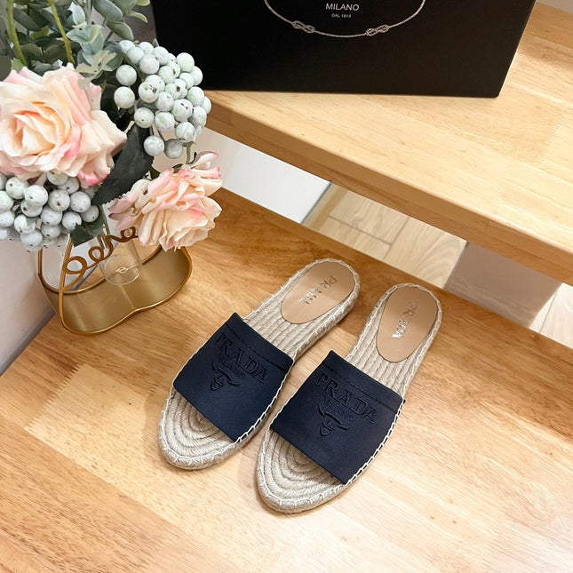 PRA CROCHET SLIPPERS NAVY LINEN FABRIC