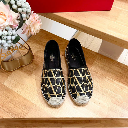 VALENTINO 26S SLIP ON SHOES IN BLACK AND YELLOW RAFFIA