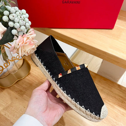 VALENTINO 26S SLIP ON SHOES IN BLACK DENIM WITH ROCKSTUDS