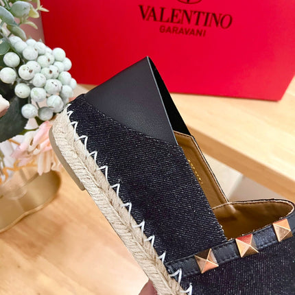 VALENTINO 26S SLIP ON SHOES IN BLACK DENIM WITH ROCKSTUDS