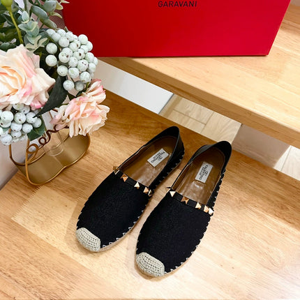 VALENTINO 26S SLIP ON SHOES IN BLACK DENIM WITH ROCKSTUDS