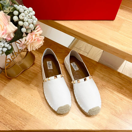 VALENTINO 26S SLIP ON SHOES IN WHITE CANVAS WITH ROCKSTUDS