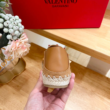 VALENTINO 26S SLIP ON SHOES IN BROWN CANVAS WITH ROCKSTUDS