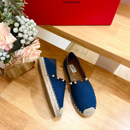 VALENTINO 26S SLIP ON SHOES IN BLUE DENIM WITH ROCKSTUDS