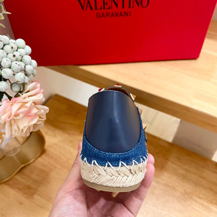 VALENTINO 26S SLIP ON SHOES IN BLUE DENIM WITH ROCKSTUDS