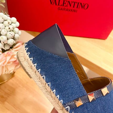 VALENTINO 26S SLIP ON SHOES IN BLUE DENIM WITH ROCKSTUDS
