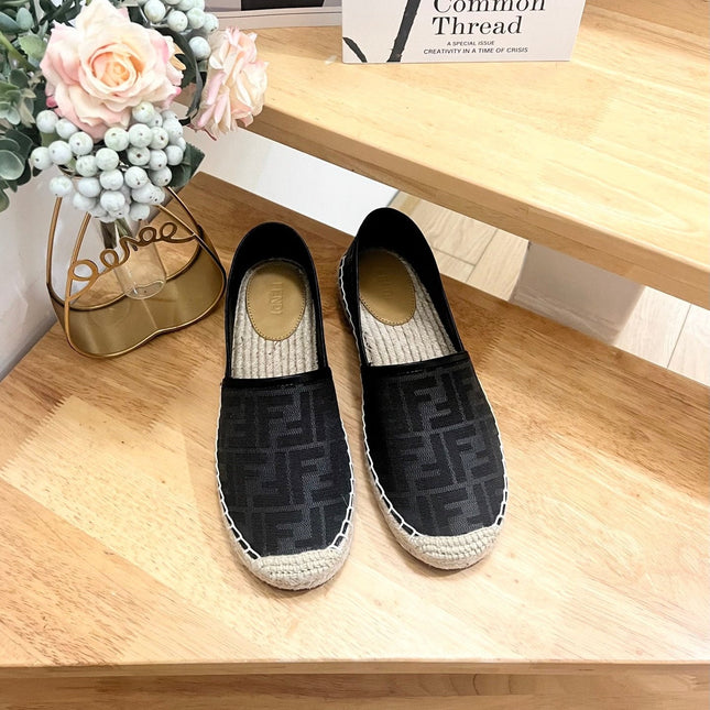 FENDI 26S ESPADRILLE LOAFERS IN BLACK CANVAS STYLE 5