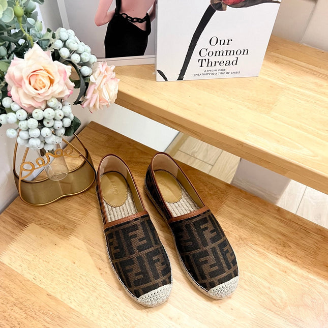 FENDI 26S ESPADRILLE LOAFERS IN DARK BROWN CANVAS STYLE 4