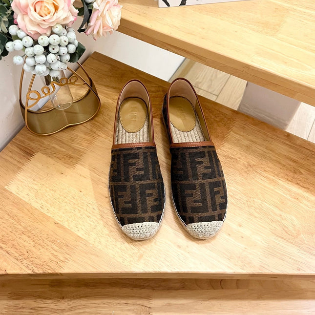 FENDI 26S ESPADRILLE LOAFERS IN DARK BROWN CANVAS STYLE 4