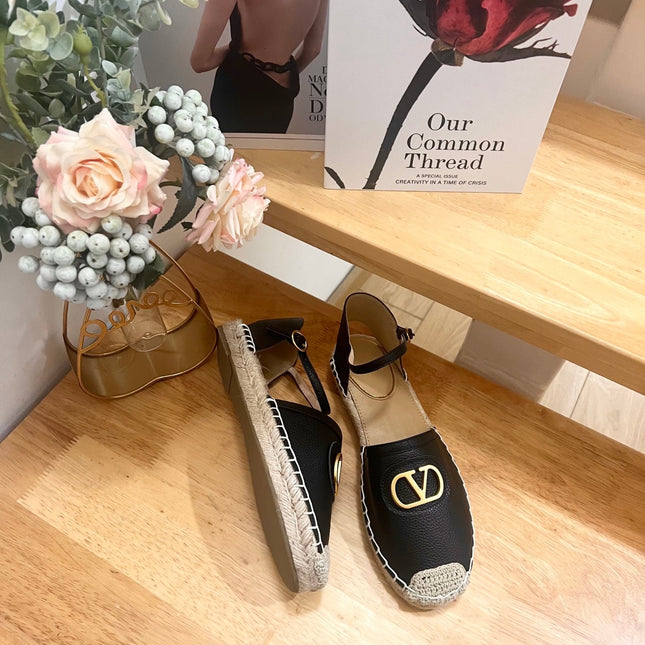 VALENTINO 26S ESPADRILLE SHOES IN BLACK CALFSKIN