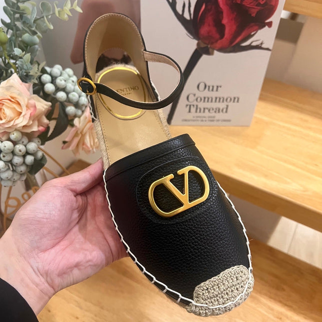 VALENTINO 26S ESPADRILLE SHOES IN BLACK CALFSKIN