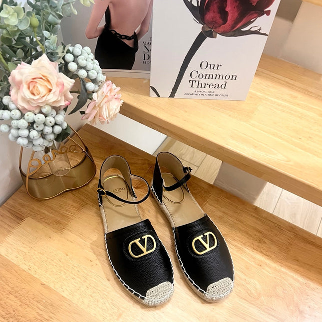 VALENTINO 26S ESPADRILLE SHOES IN BLACK CALFSKIN