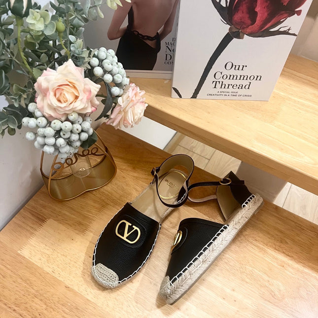 VALENTINO 26S ESPADRILLE SHOES IN BLACK CALFSKIN