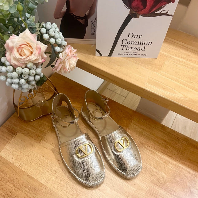 VALENTINO 26S ESPADRILLE SHOES IN METALLIC GOLD CALFSKIN
