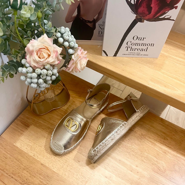 VALENTINO 26S ESPADRILLE SHOES IN METALLIC GOLD CALFSKIN