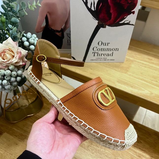 VALENTINO 26S ESPADRILLE SHOES IN BROWN CALFSKIN