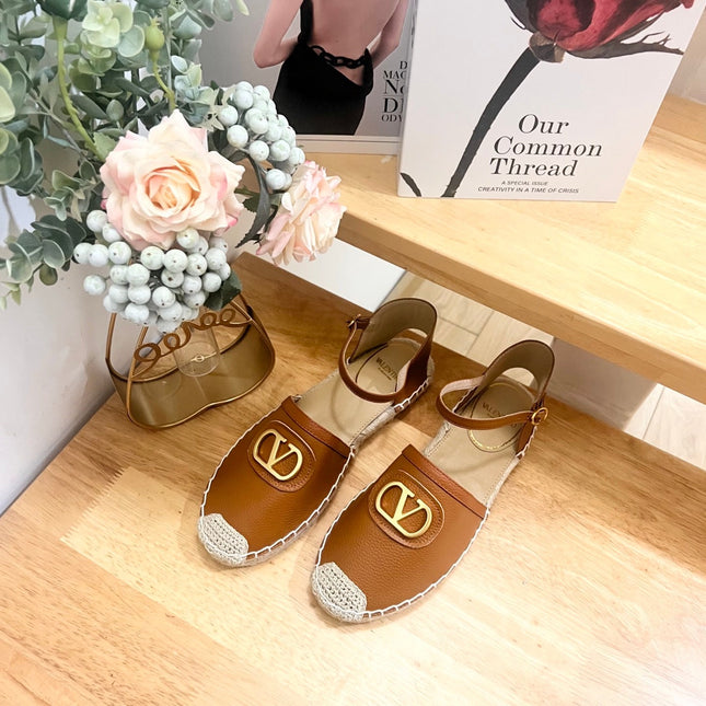 VALENTINO 26S ESPADRILLE SHOES IN BROWN CALFSKIN