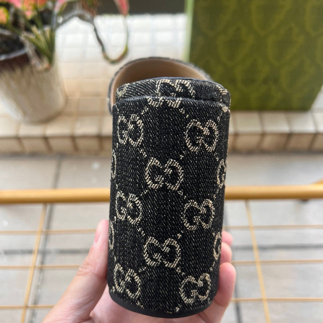 GUCCI 26S WEDGE SANDALS 100 MM IN BLACK DENIM