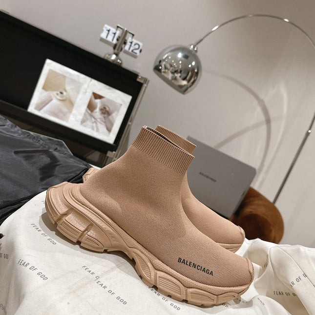 BALENCIAGA 25S SPEED TRAINER SNEAKERS 55 MM IN BEIGE KNIT