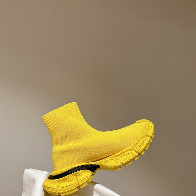 BALENCIAGA 25S SPEED TRAINER SNEAKERS 55 MM IN YELLOW AND BLACK KNIT