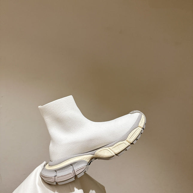 BALENCIAGA 25S SPEED TRAINER SNEAKERS 55 MM IN WHITE AND GREY KNIT