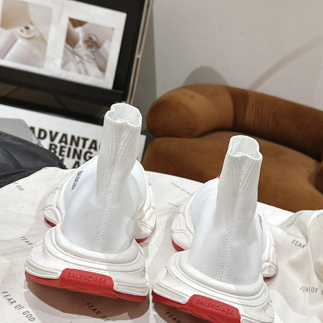 BALENCIAGA 25S SPEED TRAINER SNEAKERS 55 MM IN WHITE AND RED KNIT