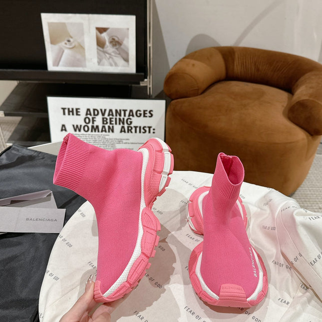 BALENCIAGA 25S SPEED TRAINER SNEAKERS 55 MM IN PINK KNIT