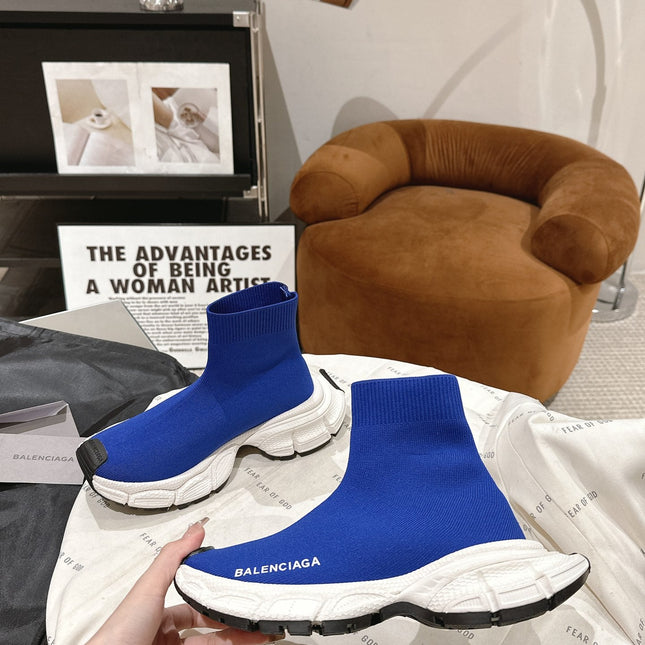 BALENCIAGA 25S SPEED TRAINER SNEAKERS 55 MM IN BLUE KNIT