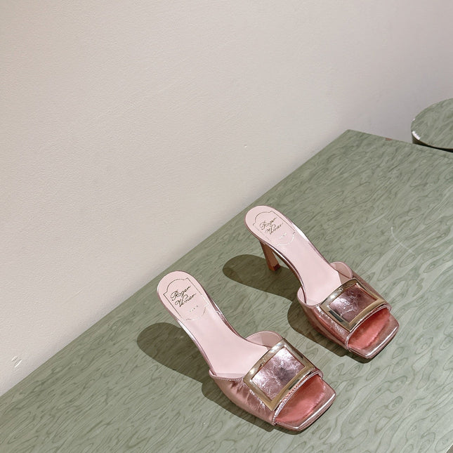 TRUMPET METALLIC MULES IN PINK PATENT CALFSKIN