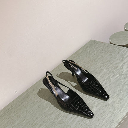 BLAKE SLINGBACK PUMPS 80 IN BLACK CROCODILE-EMBOSSED LEATHER