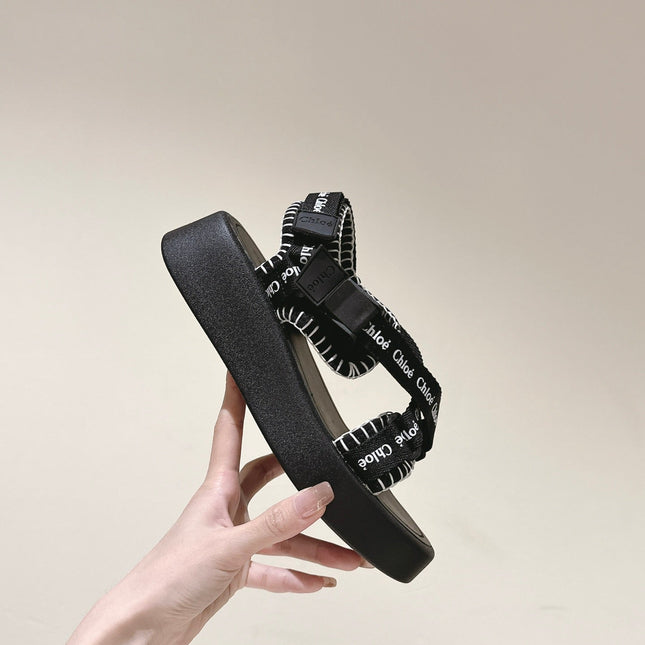 CHLOÉ 26S SANDALS IN BLACK LAMBSKIN AND CANVAS