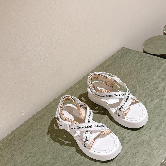 CHLOÉ 26S SANDALS IN WHITE LAMBSKIN AND CANVAS