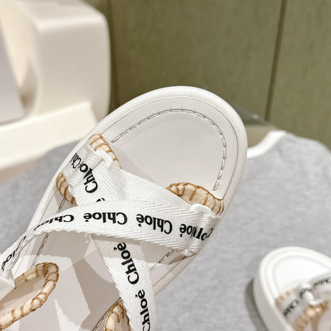 CHLOÉ 26S SANDALS IN WHITE LAMBSKIN AND CANVAS