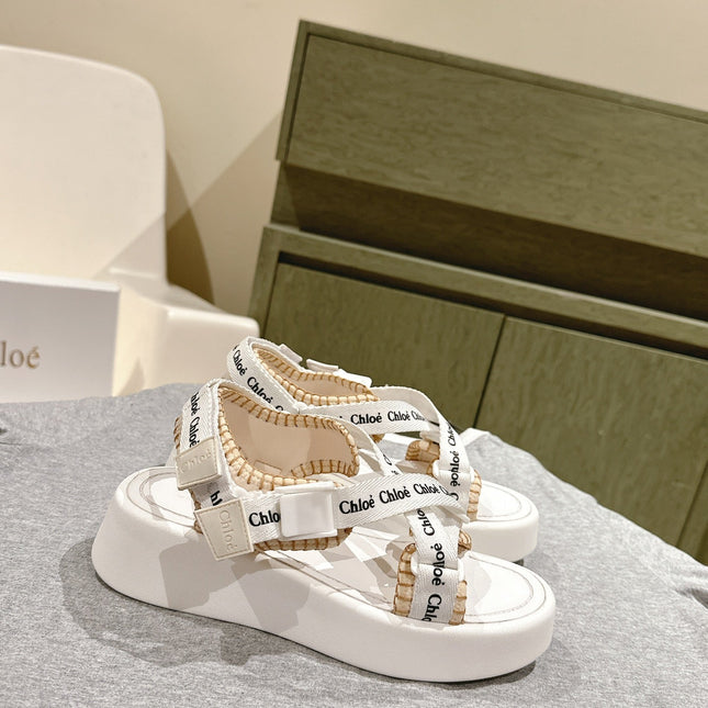 CHLOÉ 26S SANDALS IN WHITE LAMBSKIN AND CANVAS