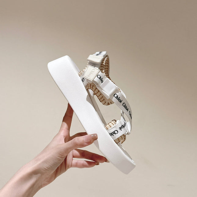 CHLOÉ 26S SANDALS IN WHITE LAMBSKIN AND CANVAS