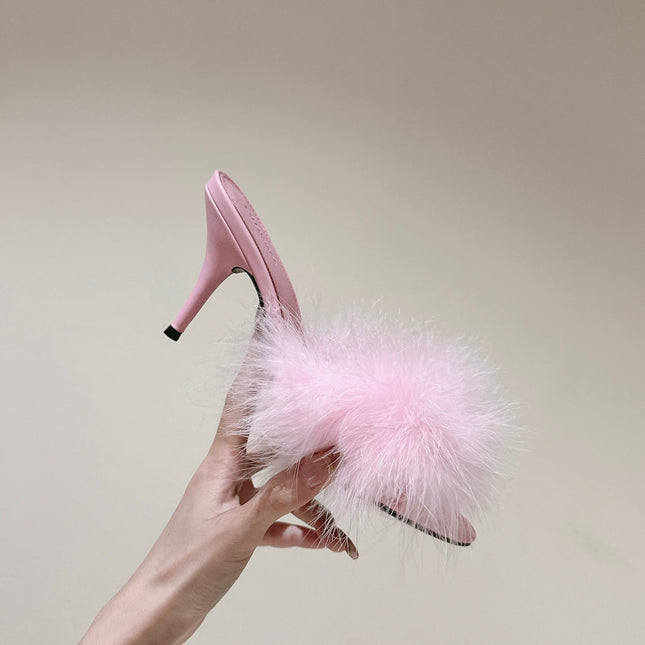 BALENCIAGA 25S HIGH-HEELED SANDALS 85 MM IN PINK FAUX FUR AND PU