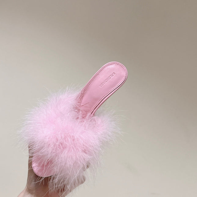 BALENCIAGA 25S HIGH-HEELED SANDALS 85 MM IN PINK FAUX FUR AND PU
