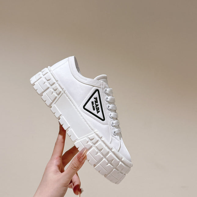 PRA DOUBLE WHEEL RE-NYLON GABARDINE SNEAKERS WHITE CALFSKIN