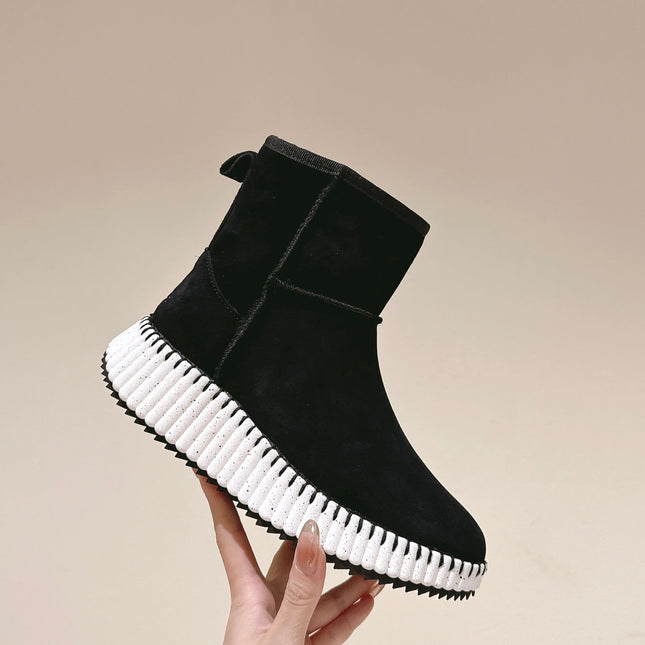 CHLOÉ 26S SHEARLING ANKLE BOOTS IN BLACK SUEDE