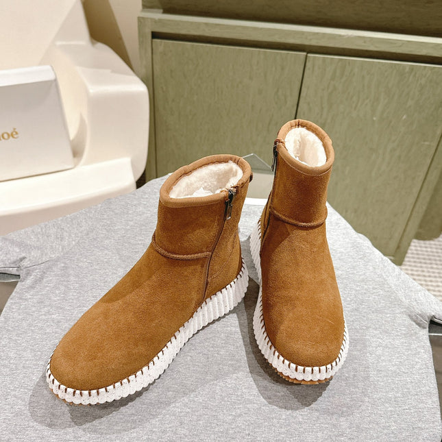 CHLOÉ 26S SHEARLING ANKLE BOOTS IN BROWN SUEDE