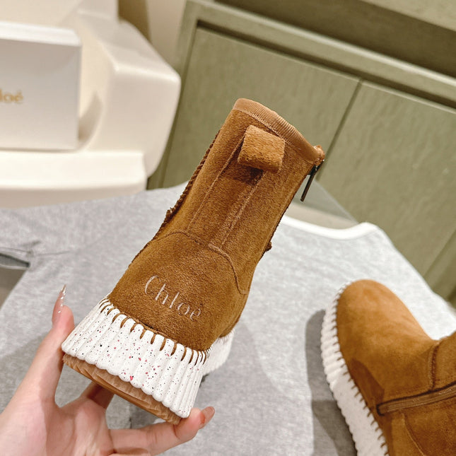 CHLOÉ 26S SHEARLING ANKLE BOOTS IN BROWN SUEDE