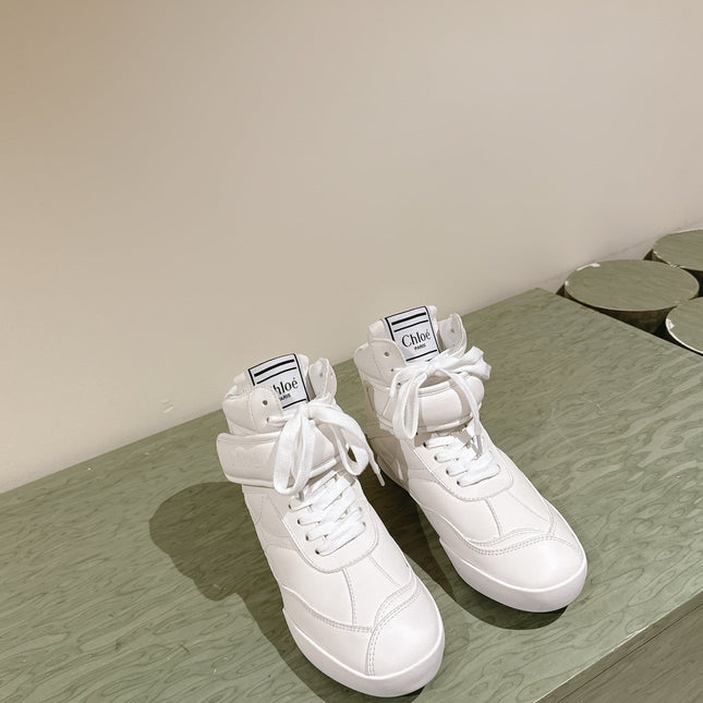 CHLOÉ 26S HIGH-TOP SNEAKERS IN WHITE CALFSKIN