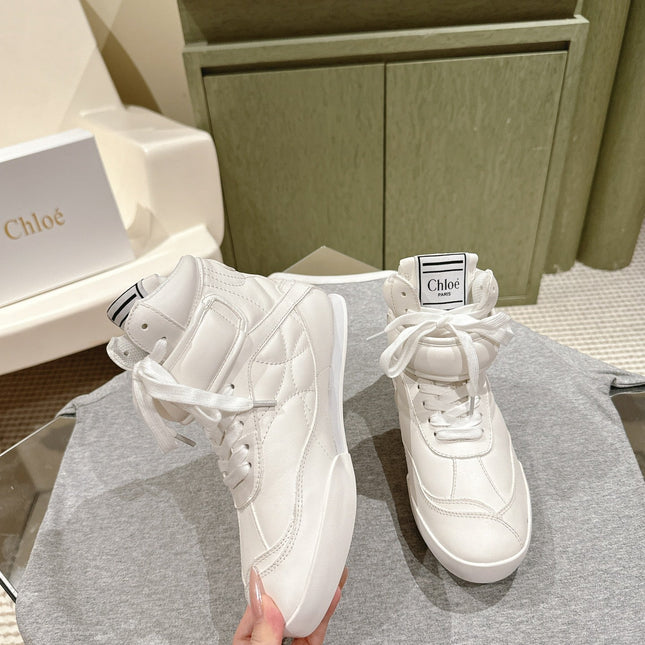 CHLOÉ 26S HIGH-TOP SNEAKERS IN WHITE CALFSKIN