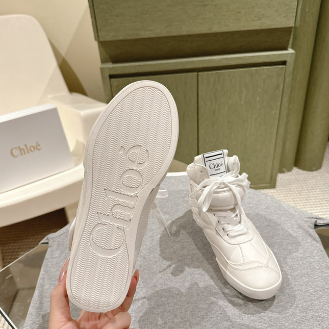CHLOÉ 26S HIGH-TOP SNEAKERS IN WHITE CALFSKIN