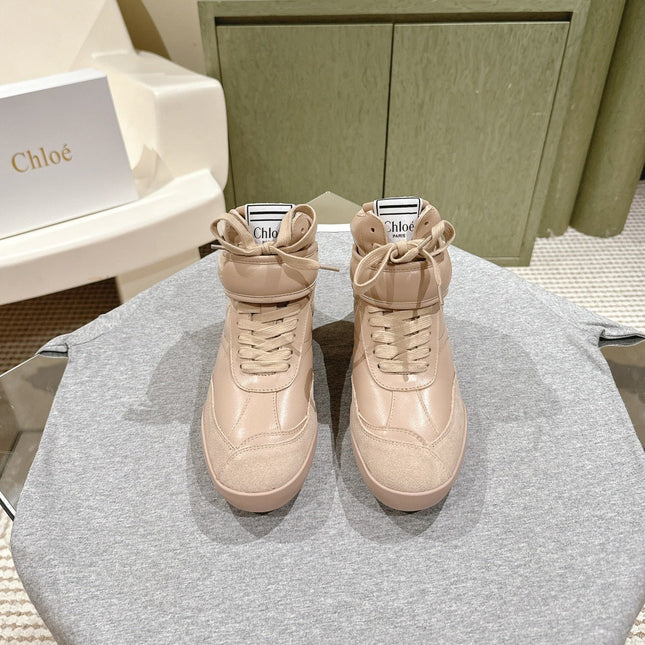 CHLOÉ 26S HIGH-TOP SNEAKERS IN BEIGE CALFSKIN