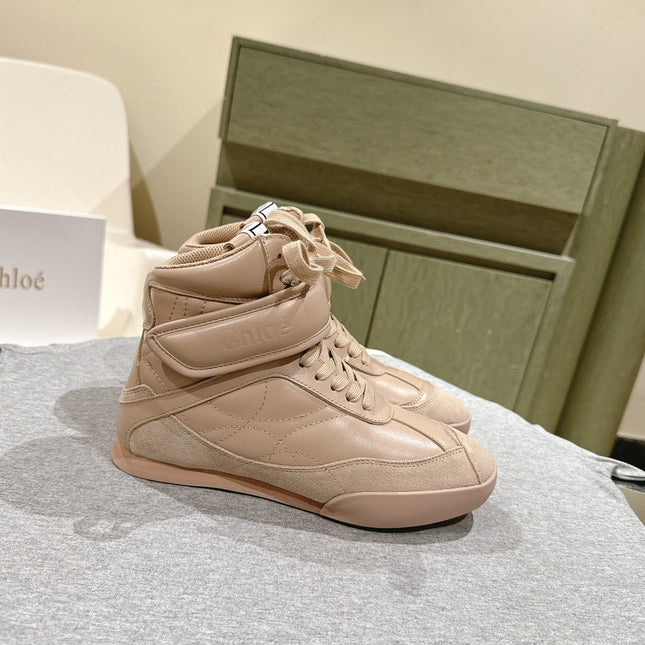 CHLOÉ 26S HIGH-TOP SNEAKERS IN BEIGE CALFSKIN