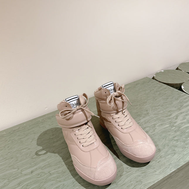 CHLOÉ 26S HIGH-TOP SNEAKERS IN BEIGE CALFSKIN