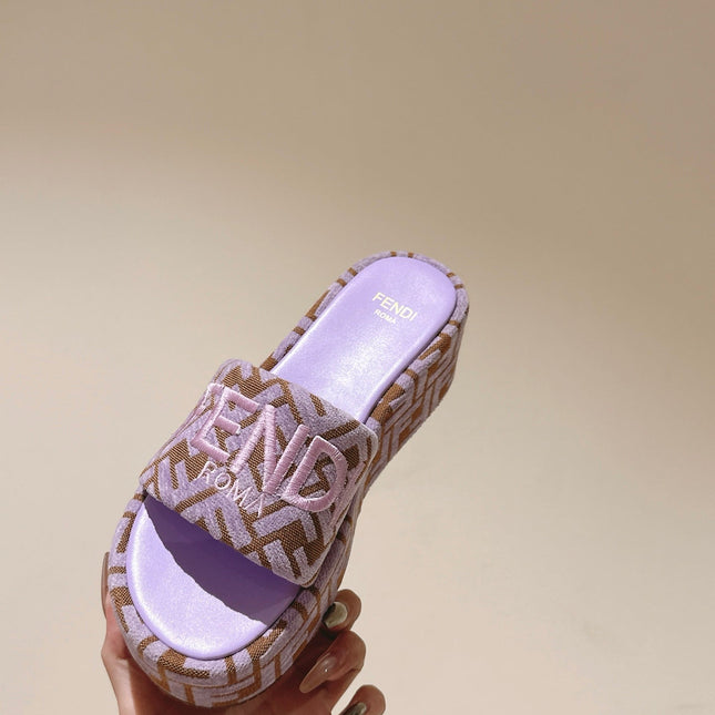 FENDI 26S PLATFORM SANDALS IN BROWN AND PURPLE FABRIC STYLE 5