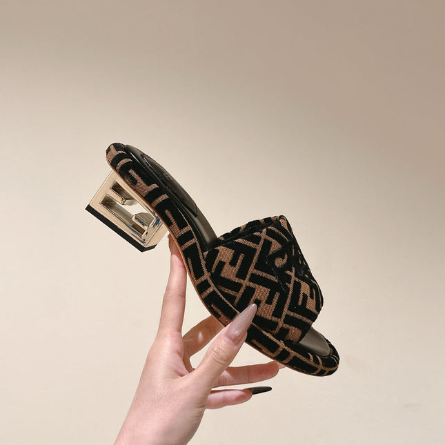 FENDI 26S HIGH SANDALS IN BROWN AND BLACK FABRIC STYLE 2